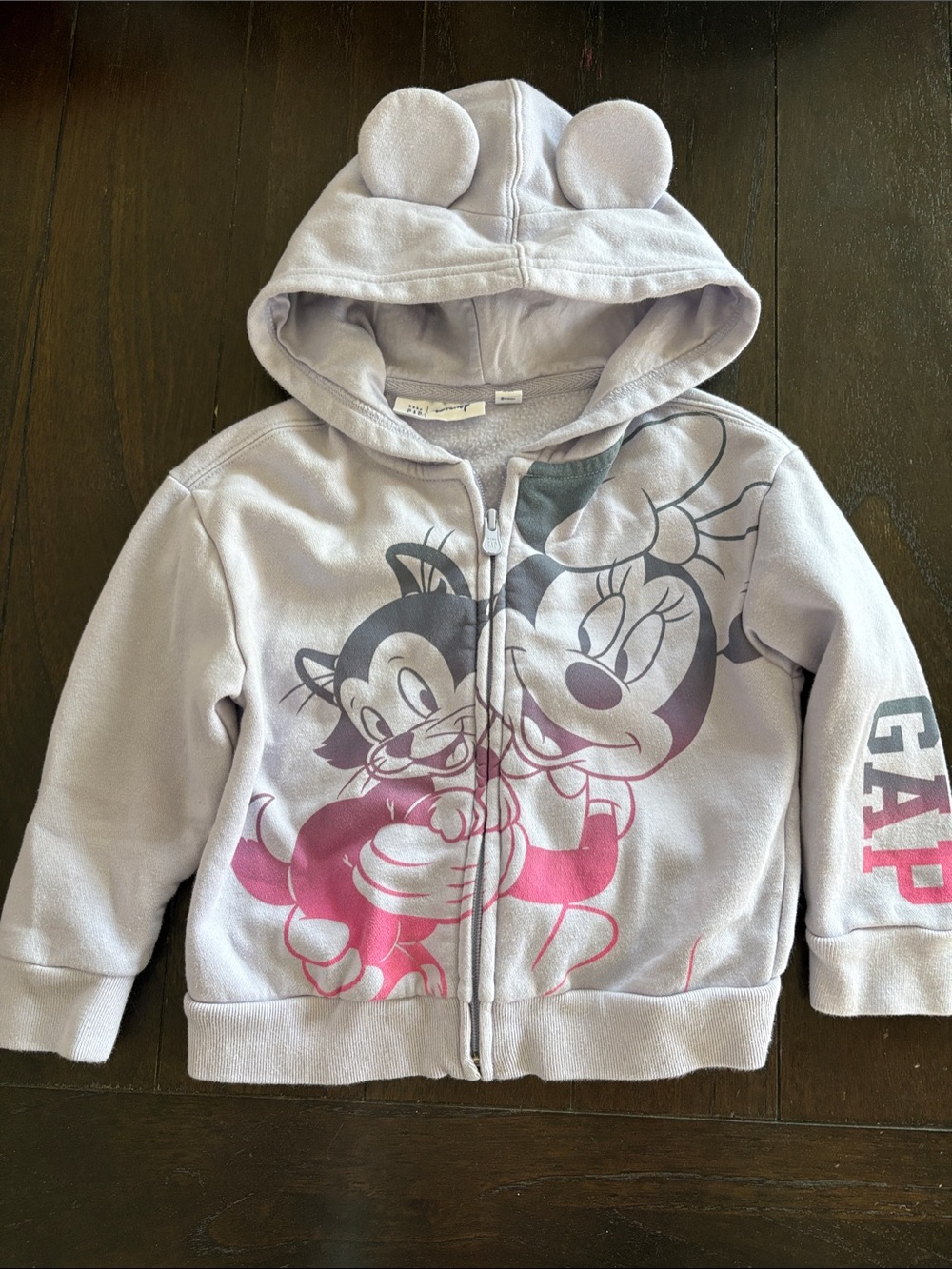 GAP Light Gray Minnie Mouse Hoodie with Pink Graphic